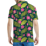 Hot Pink Lotus Pattern Print Men's Polo Shirt