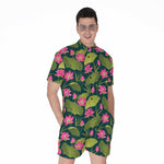 Hot Pink Lotus Pattern Print Men's Rompers