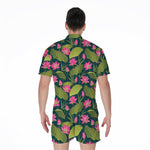 Hot Pink Lotus Pattern Print Men's Rompers