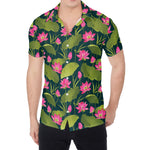 Hot Pink Lotus Pattern Print Men's Shirt