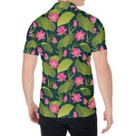 Hot Pink Lotus Pattern Print Men's Shirt