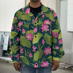 Hot Pink Lotus Pattern Print Men's Shirt Jacket