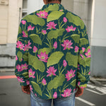 Hot Pink Lotus Pattern Print Men's Shirt Jacket