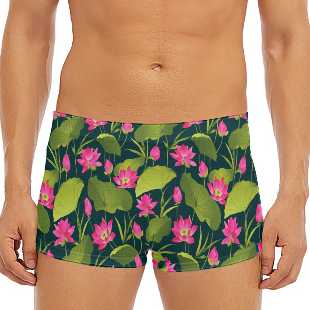 Hot Pink Lotus Pattern Print Men's Short Boxer Briefs