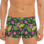 Hot Pink Lotus Pattern Print Men's Short Boxer Briefs