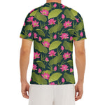Hot Pink Lotus Pattern Print Men's Short Sleeve Rash Guard