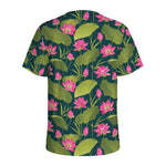 Hot Pink Lotus Pattern Print Men's Sports T-Shirt