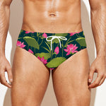 Hot Pink Lotus Pattern Print Men's Swim Briefs