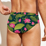 Hot Pink Lotus Pattern Print Men's Swim Briefs