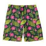 Hot Pink Lotus Pattern Print Men's Swim Trunks