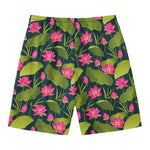Hot Pink Lotus Pattern Print Men's Swim Trunks