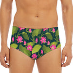 Hot Pink Lotus Pattern Print Men's Triangle Swim Briefs