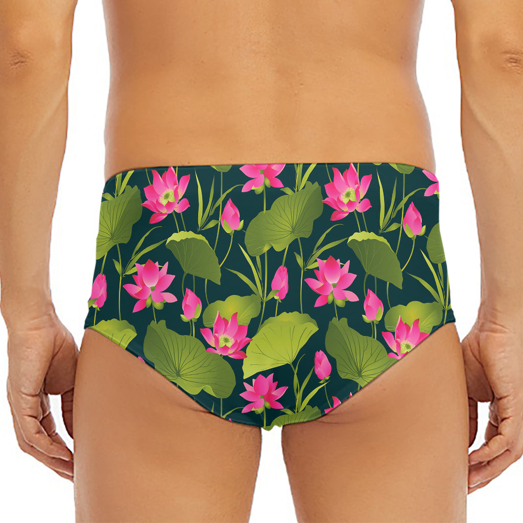 Hot Pink Lotus Pattern Print Men's Triangle Swim Briefs