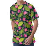 Hot Pink Lotus Pattern Print Men's Velvet T-Shirt