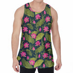 Hot Pink Lotus Pattern Print Men's Velvet Tank Top