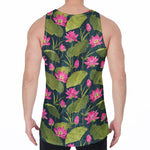 Hot Pink Lotus Pattern Print Men's Velvet Tank Top