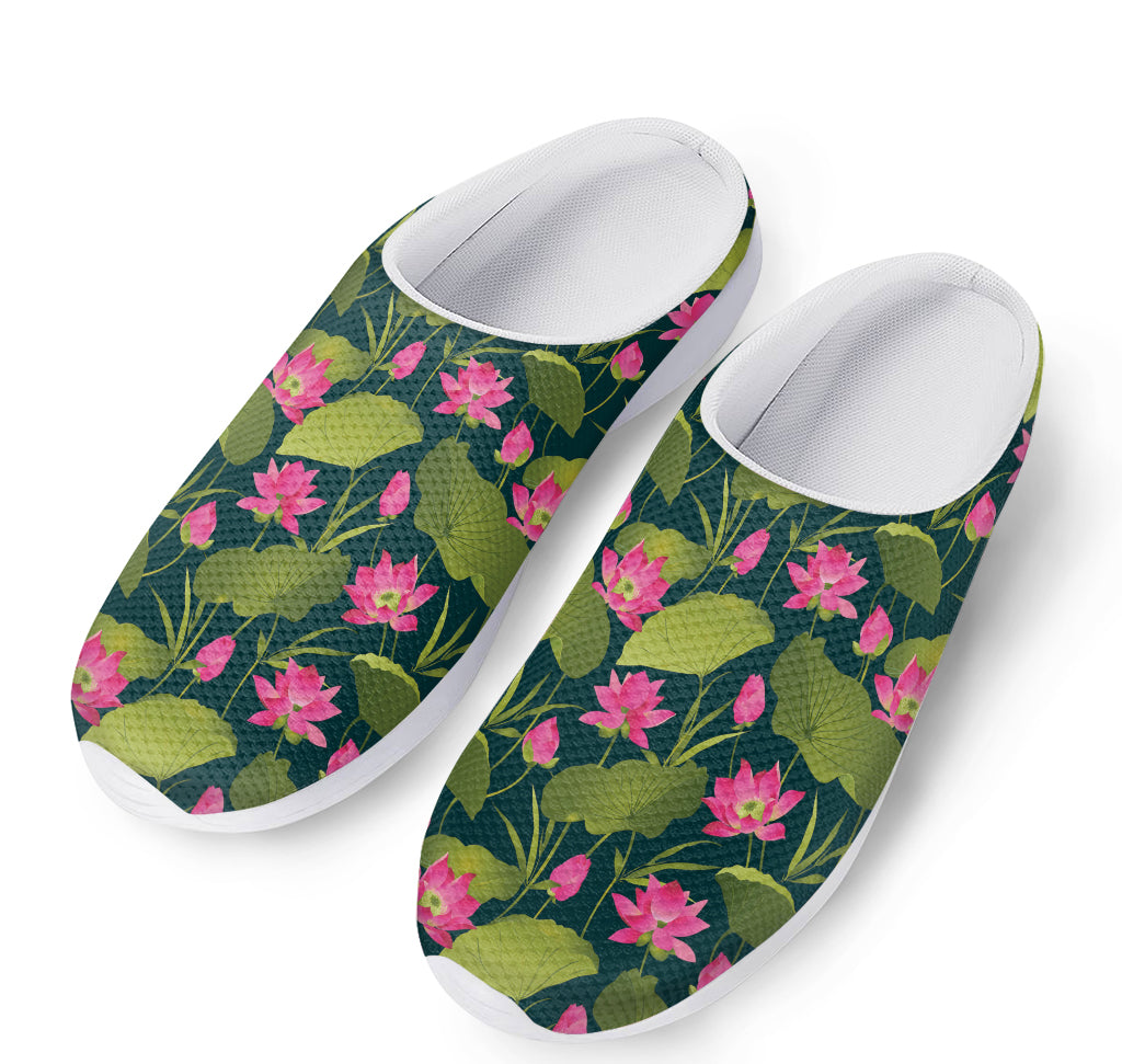 Hot Pink Lotus Pattern Print Mesh Casual Shoes