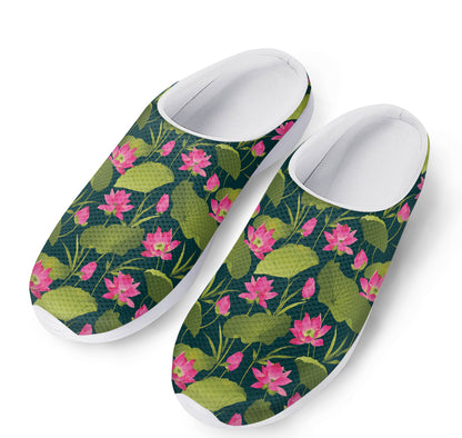 Hot Pink Lotus Pattern Print Mesh Casual Shoes