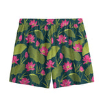 Hot Pink Lotus Pattern Print Mesh Shorts