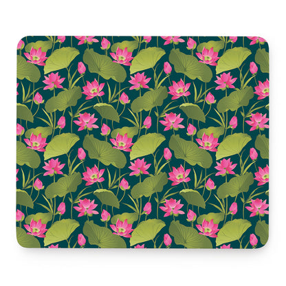 Hot Pink Lotus Pattern Print Mouse Pad
