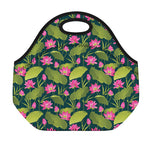 Hot Pink Lotus Pattern Print Neoprene Lunch Bag