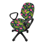 Hot Pink Lotus Pattern Print Office Chair Cover