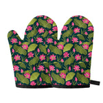 Hot Pink Lotus Pattern Print Oven Mitts