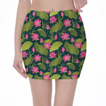 Hot Pink Lotus Pattern Print Pencil Mini Skirt