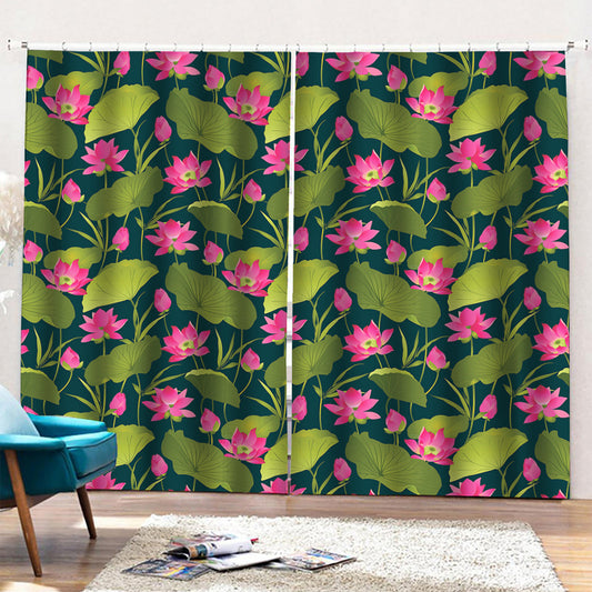 Hot Pink Lotus Pattern Print Pencil Pleat Curtains