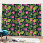 Hot Pink Lotus Pattern Print Pencil Pleat Curtains