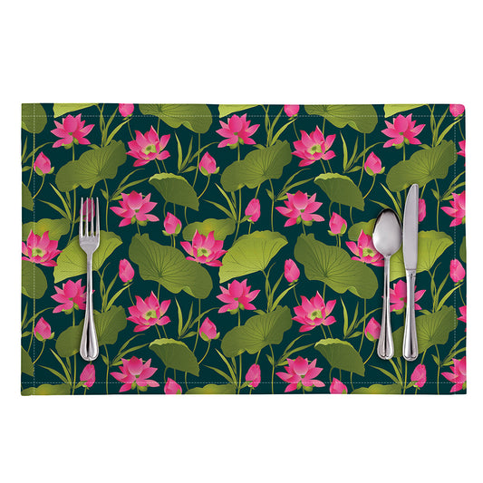 Hot Pink Lotus Pattern Print Placemat