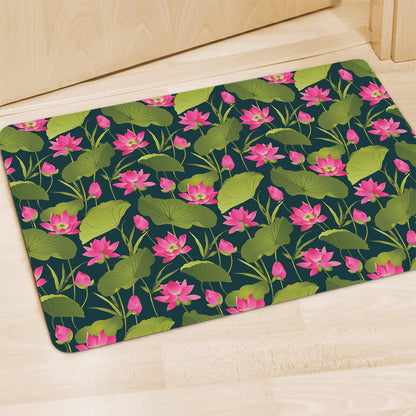 Hot Pink Lotus Pattern Print Polyester Doormat