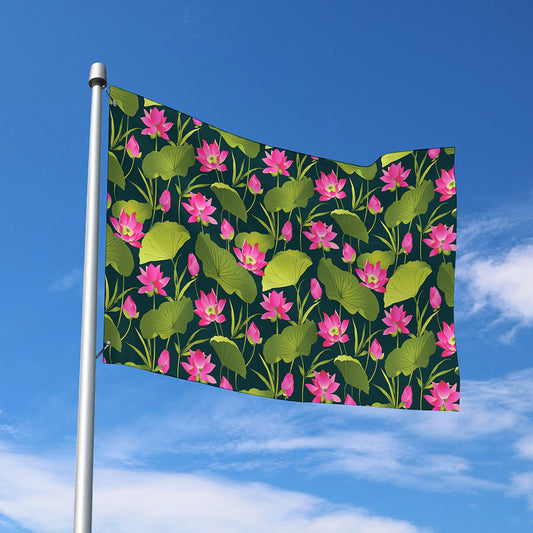 Hot Pink Lotus Pattern Print Polyester Flag