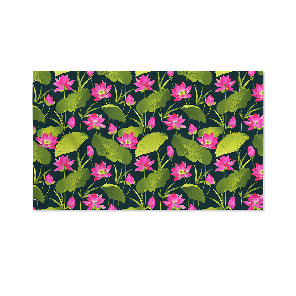 Hot Pink Lotus Pattern Print Polyester Flag