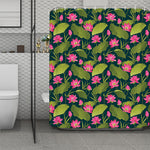 Hot Pink Lotus Pattern Print Polyester Shower Curtain