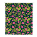 Hot Pink Lotus Pattern Print Polyester Shower Curtain