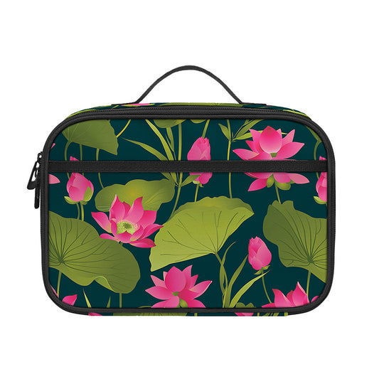 Hot Pink Lotus Pattern Print Portable Lunch Bag