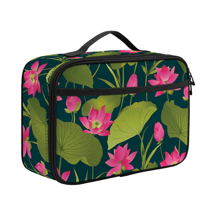 Hot Pink Lotus Pattern Print Portable Lunch Bag