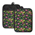 Hot Pink Lotus Pattern Print Pot Holders With Pocket