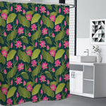 Hot Pink Lotus Pattern Print Premium Shower Curtain