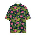 Hot Pink Lotus Pattern Print Rayon Hawaiian Shirt