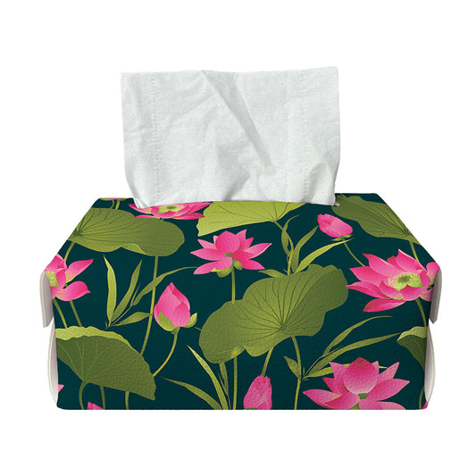 Hot Pink Lotus Pattern Print Rectangle Tissue Box Cover