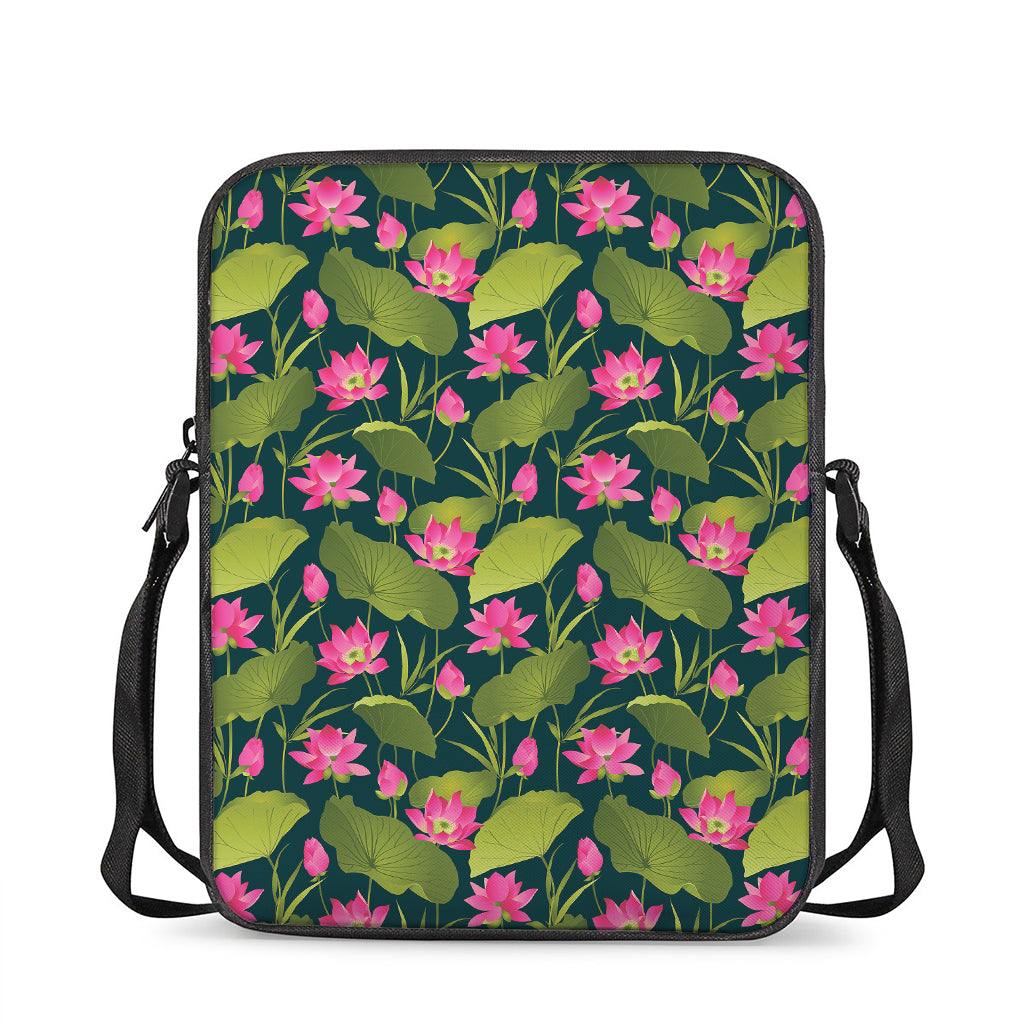 Hot Pink Lotus Pattern Print Rectangular Crossbody Bag