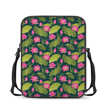 Hot Pink Lotus Pattern Print Rectangular Crossbody Bag