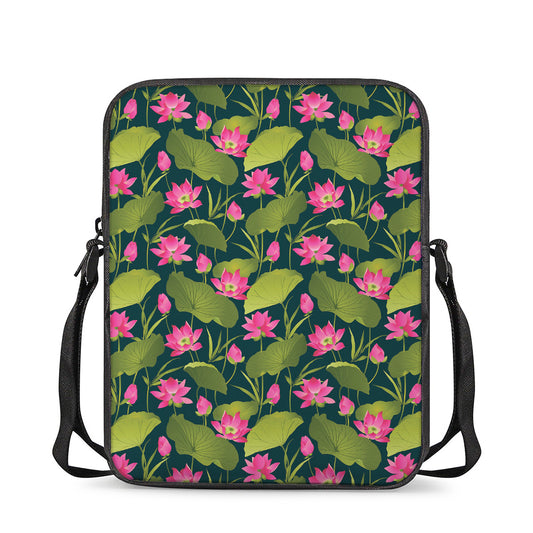 Hot Pink Lotus Pattern Print Rectangular Crossbody Bag