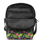 Hot Pink Lotus Pattern Print Rectangular Crossbody Bag