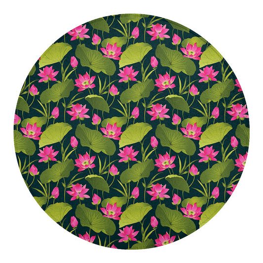 Hot Pink Lotus Pattern Print Round Blanket
