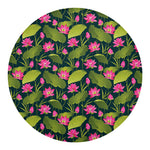 Hot Pink Lotus Pattern Print Round Blanket