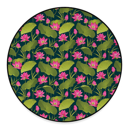 Hot Pink Lotus Pattern Print Round Floor Mat