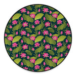 Hot Pink Lotus Pattern Print Round Floor Mat